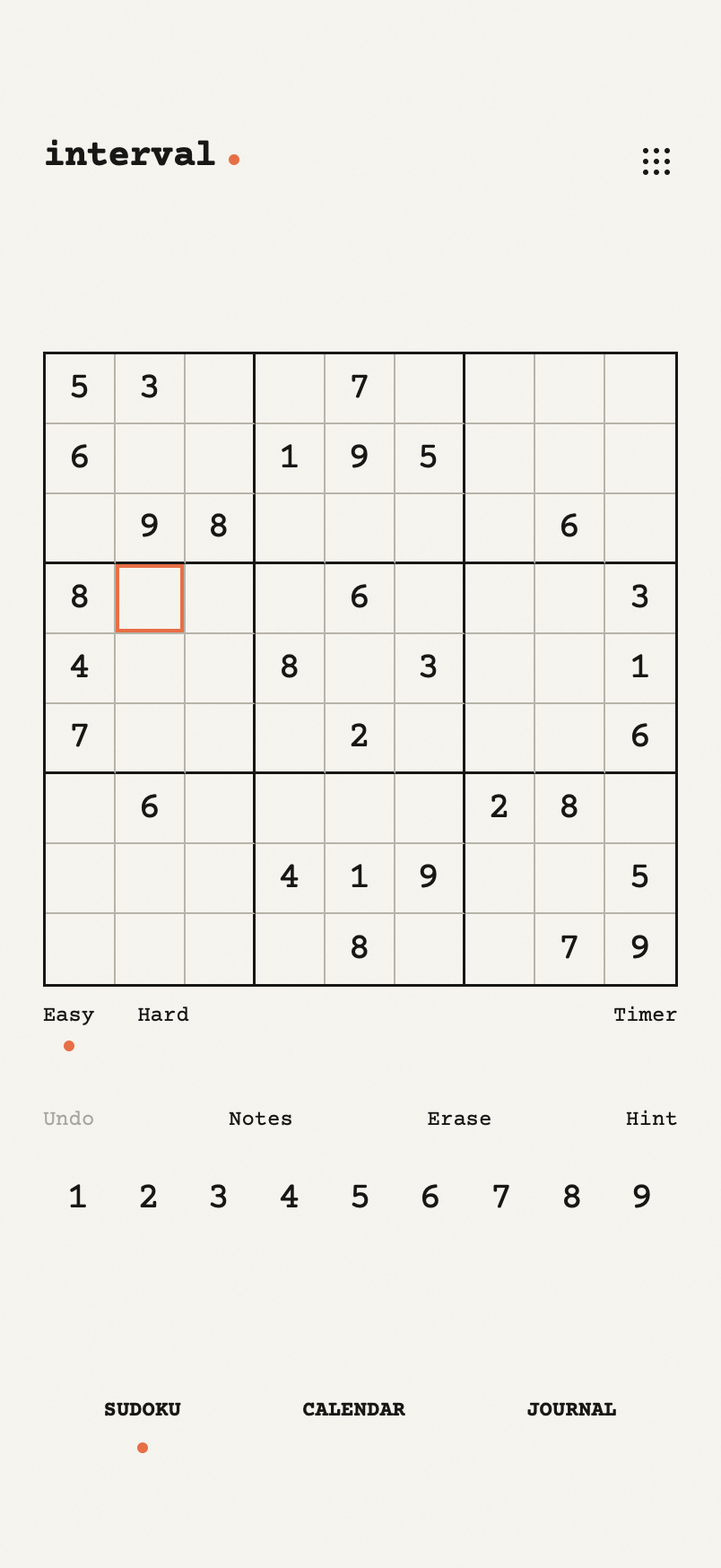 Interval Sudoku app screen